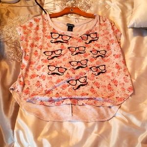 Floral Mustache and Glasses Wet Seal Shirt XL